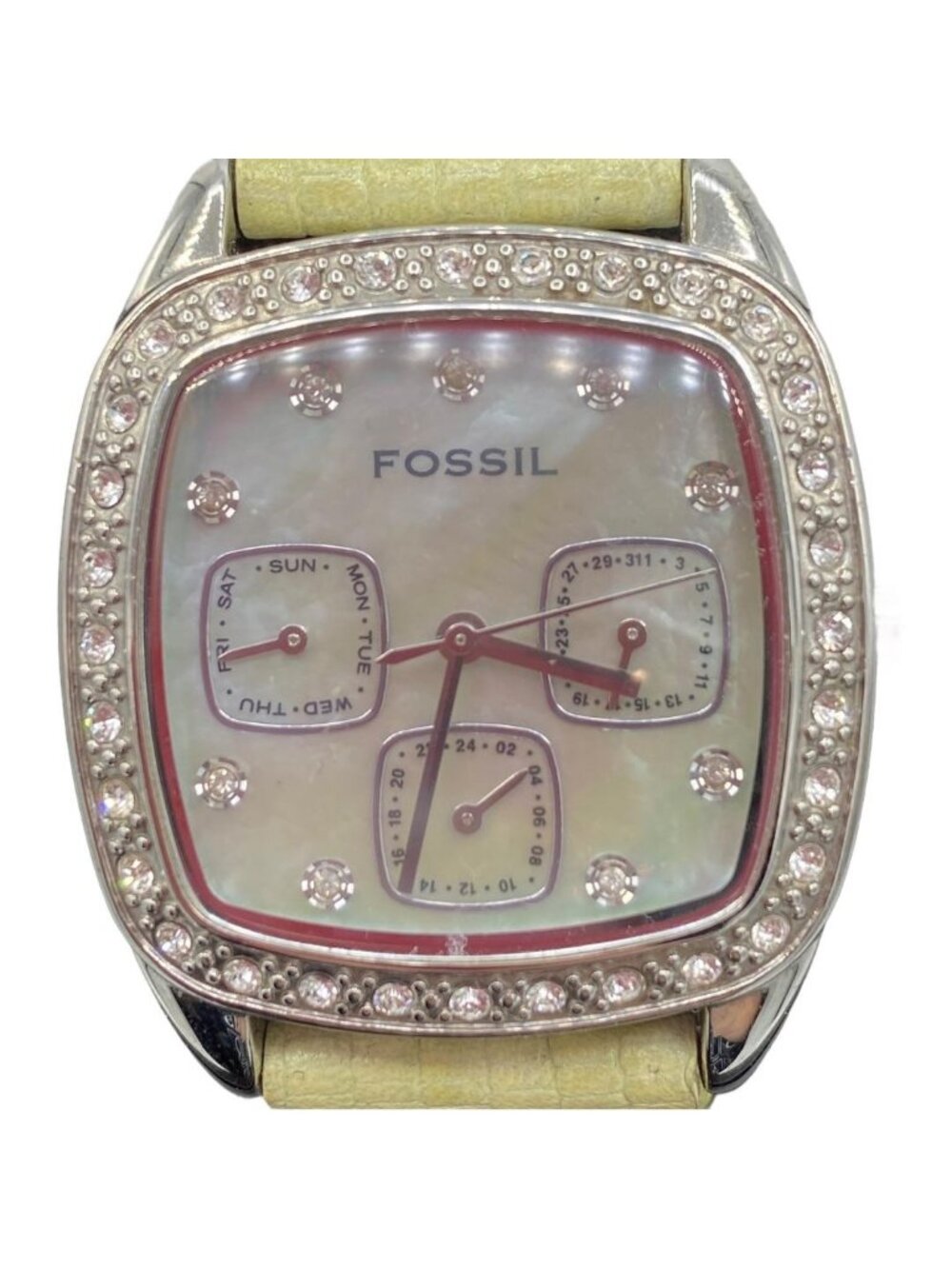 Fossil F2 ES1010 Mother of Pearl Crystal Watch New Battery Runs Needs Strap